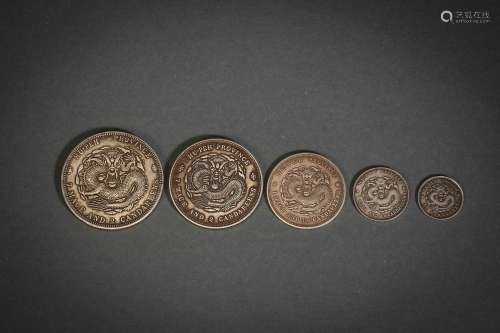 A SET OF SILVER DRAGON COINS IN QING DYNASTY