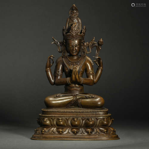 QING DYNASTY BRONZE FOUR ARMS GUANYIN STATUE