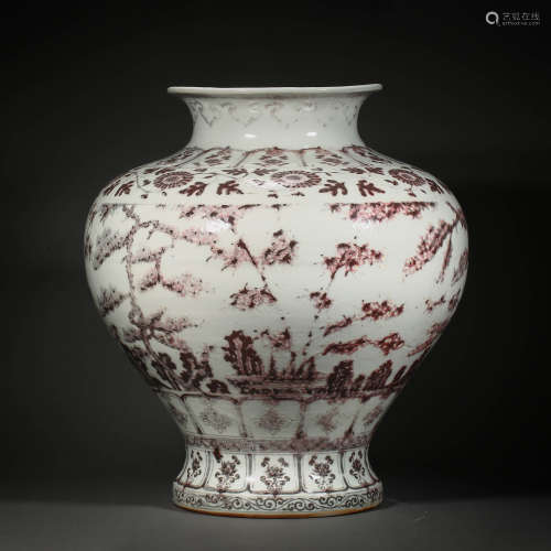 MING DYNASTY UNDERGLAZE RED FLOWER POT