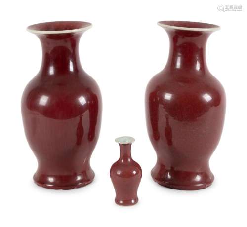 Three Sang-de-Boeuf Glazed Porcelain Vases