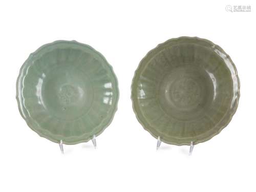 Two Longquan Celadon Glazed Porcelain Plates