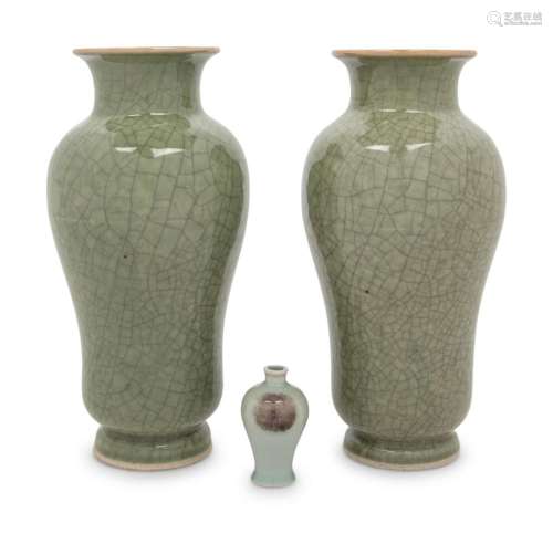 Three Monochrome Glazed Porcelain Vases