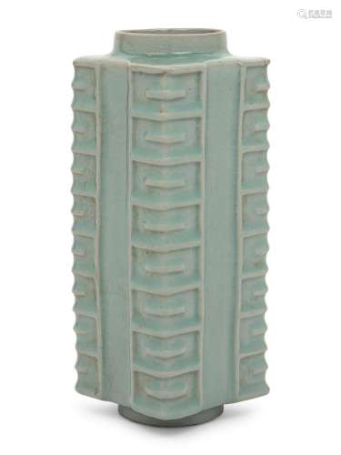 A Celadon Glazed Porcelain Cong Vase