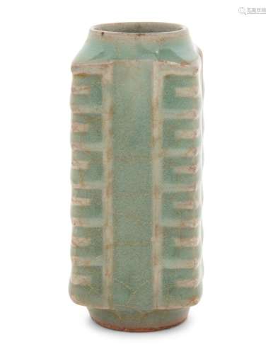 A Celadon Glazed Miniature Cong Vase