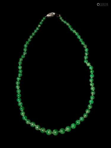 A Jadeite Bead and Diamond Necklace