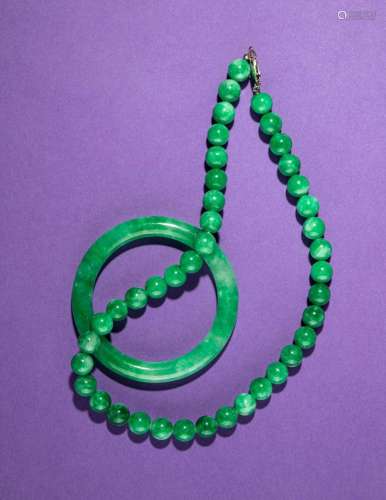 A Jadeite Bead Necklace and Bangle