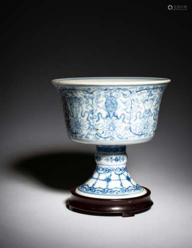 A Blue and White Porcelain Stem Cup