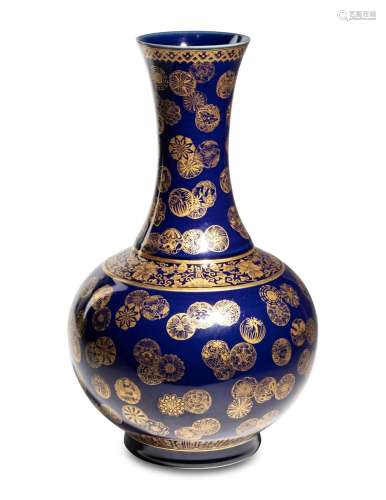 A Gilt Decorated Powder Blue Ground Porcelain Vase, Shangpin...