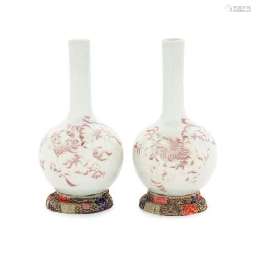A Pair of Copper Red Glazed Porcelain Bottle Vases