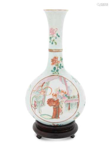 A Sgraffito Ground Famille Rose Porcelain Bottle Vase