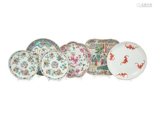 Six Famille Rose Porcelain Plates