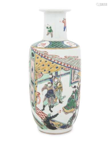 A Famille Verte Porcelain Rouleau Vase