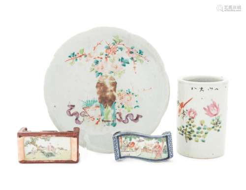 Four Famille Rose Porcelain Scholar’s Objects