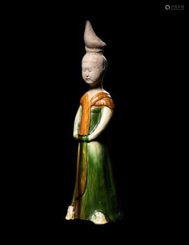 A Sancai Pottery Figure of a Standing Court Lady