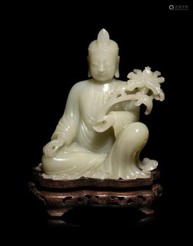 A Pale Celadon Jade Figure of Guanyin