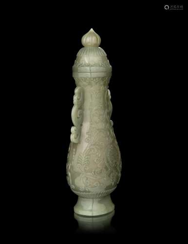A Small Carved Jade Covered Vase