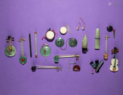 A Group of Hardstone Miniature Musical Instruments 