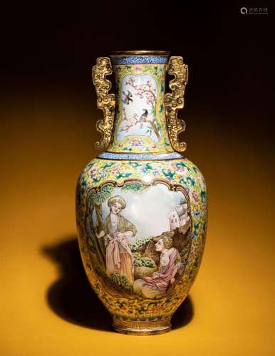 A Peking Enamel on Copper 'European Subject' Vase