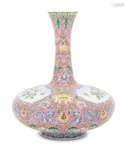 A Pink Ground Canton Enamel Bottle Vase, Biqiping