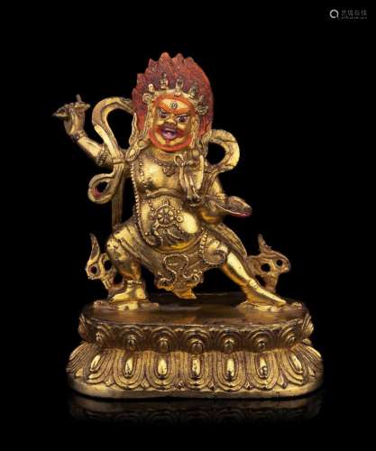 A Tibetan Gilt Bronze Figure of Bodhisattva Vajrapani