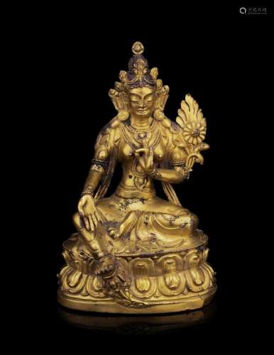 A Sino-Tibetan Gilt Bronze Figure of Bodhisattva