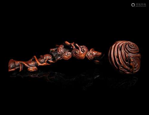 A Carved Hardwood Ruyi Scepter