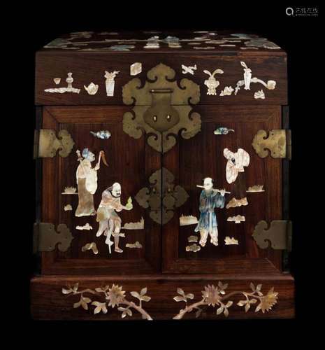 A Mother-of-Pearl Inlaid Huanghuali Seal Chest