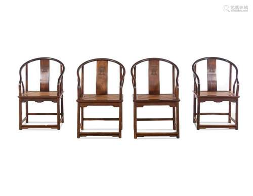 Two Pairs of Huanghuali Continuous Horseshoe-Back Armchairs,...