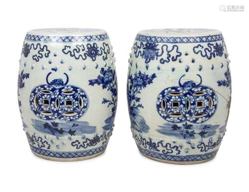 A Pair of Blue and White Porcelain Garden Stools