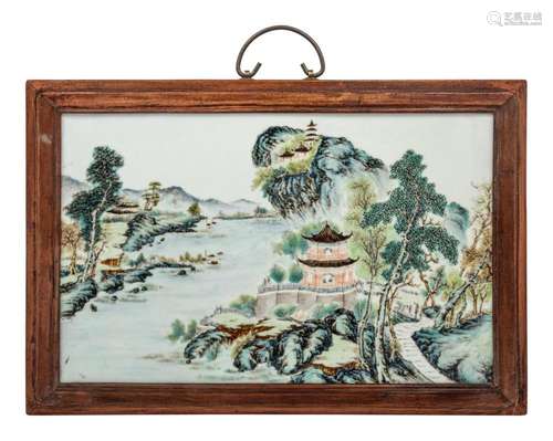 A Famille Rose Porcelain 'Landscape' Wall Panel