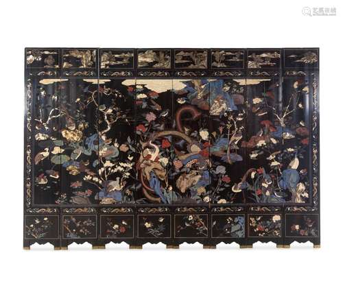 A Large Eight-Paneled Coromandel Lacquered Floor Screen