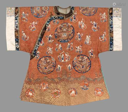 An Apricot Ground Embroidered Silk Lady’s Informal Robe