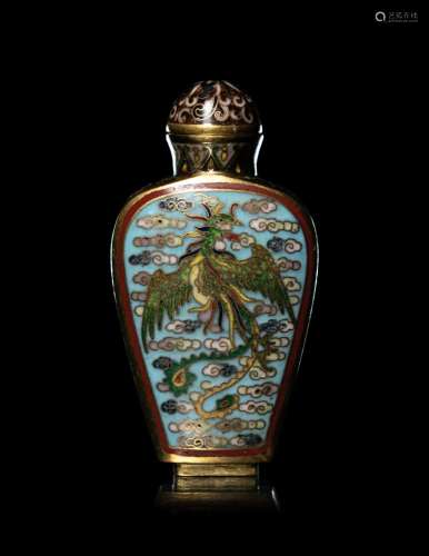 A Cloisonné Enamel 'Dragon and Phoenix' Snuff Bottle