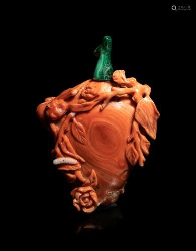 A Carved Red Coral Snuff Bottle