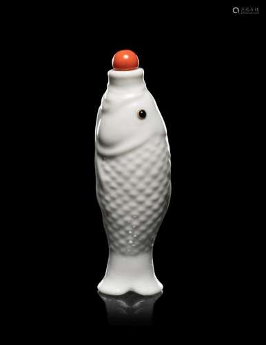 A Blanc-de-Chine Porcelain Fish-Form Snuff Bottle
