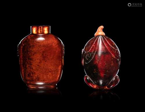 Two Carved Amber Snuff Bottles