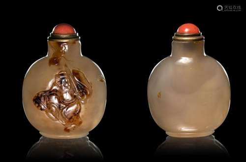 Two Carved Silhouette Agate Snuff Bottles