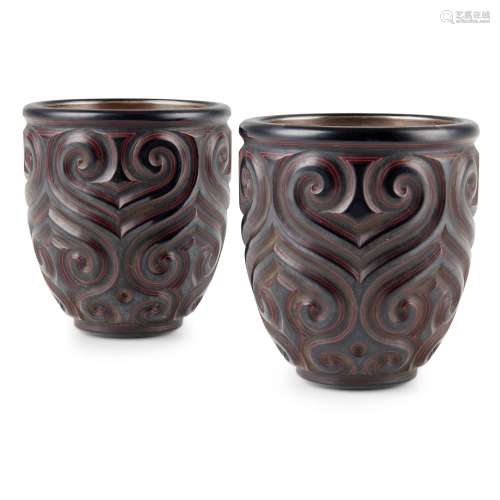 PAIR OF TIXI LACQUER 'GURI' TALL CUPS 20TH CENTURY