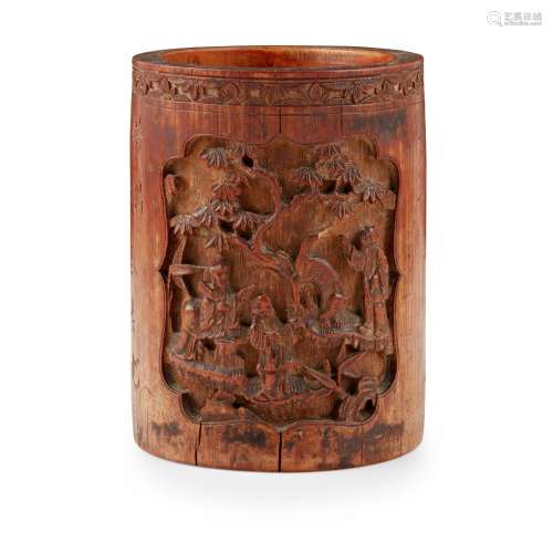 CARVED BAMBOO BRUSH POT LATE QING DYNASTY-REPUBLIC PERIOD, 1...