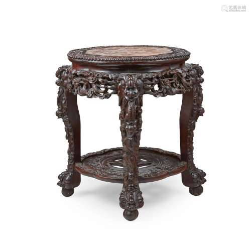 HARDWOOD WITH MARBLE INLAID STAND LATE QING DYNASTY-REPUBLIC...