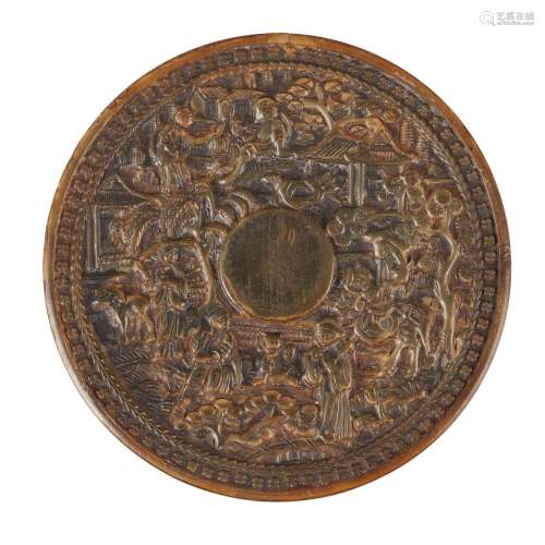 Y CARVED TORTOISESHELL CIRCULAR BOX AND COVER LATE QING DYNA...