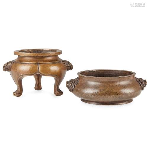 TWO BRONZE CENSERS XUANDE AND ZHENWAN MARKS