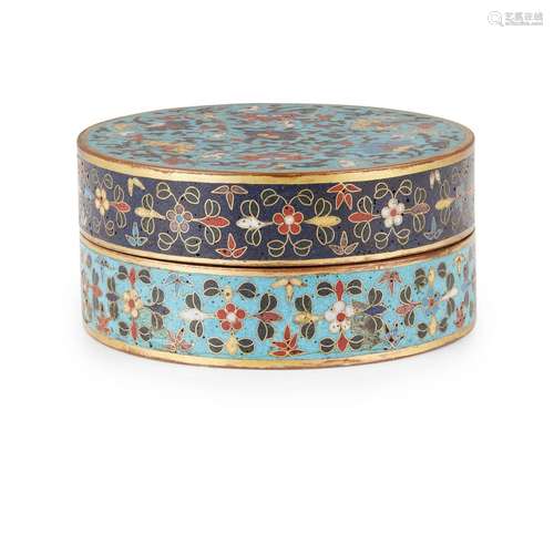 CLOISONNÉ ENAMEL 'LOTUS' BOX AND COVER JIAJING MARK BUT LATE...