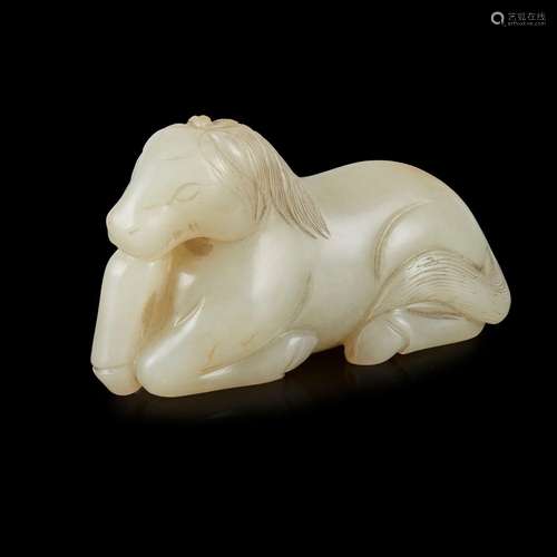 CELADON JADE CARVING OF A RECLINING HORSE MING DYNASTY OR LA...