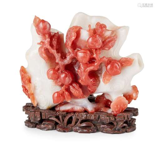 RED AND WHITE CARNELIAN AGATE 'LINGZHI AND PEACH' VASE QING ...