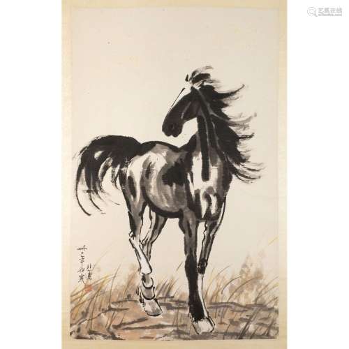 INK SCROLL PAINTING OF A HORSE ATTRIBUTED TO XU BEIHONG (189...