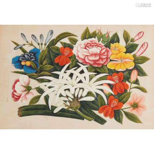 TWO 'FLORAL' PAINTINGS ON PITH PAPER QING DYNASTY, 19TH CENT...