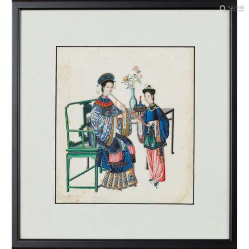 GROUP OF SEVEN 'FIGURAL' PITH PAINTINGS LATE QING DYNASTY-RE...