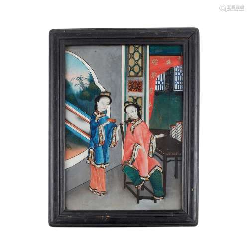 REVERSE GLASS PAINTING OF LADIES LATE QING DYNASTY-REPUBLIC ...