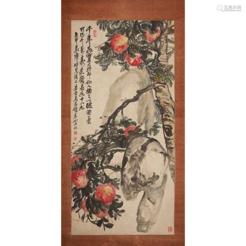 INK PAINTING OF PEACHES ATTRIBUTED TO WU CHANGSHUO (1844-192...